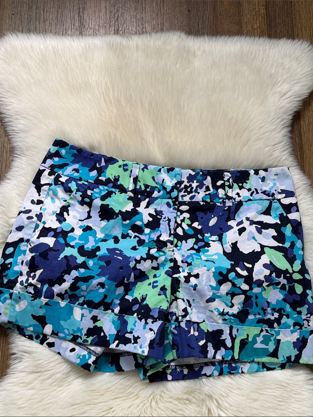Navy, Aqua & Mint Floral Print Bermuda Shorts